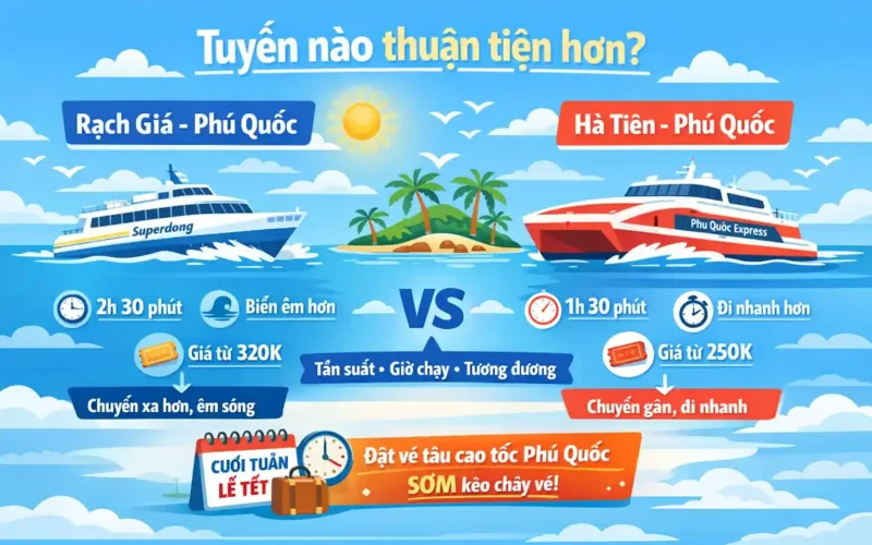 Infographic so sánh tuyến hà tiên - phú quốc và rạch giá - phú quốc