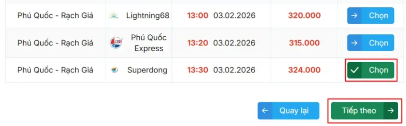 Bước 2: Chọn vé