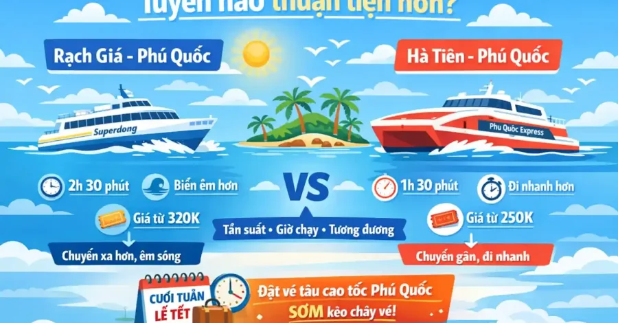 Infographic so sánh tuyến hà tiên - phú quốc và rạch giá - phú quốc