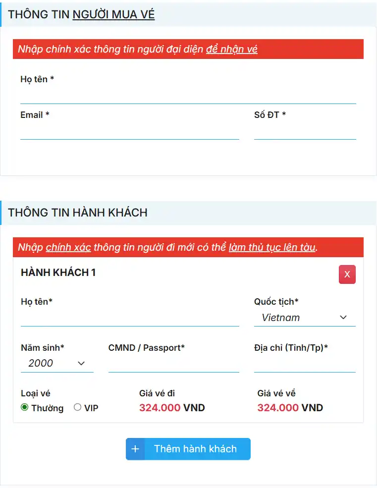 Bước 3: Nhập thông tin hành khách